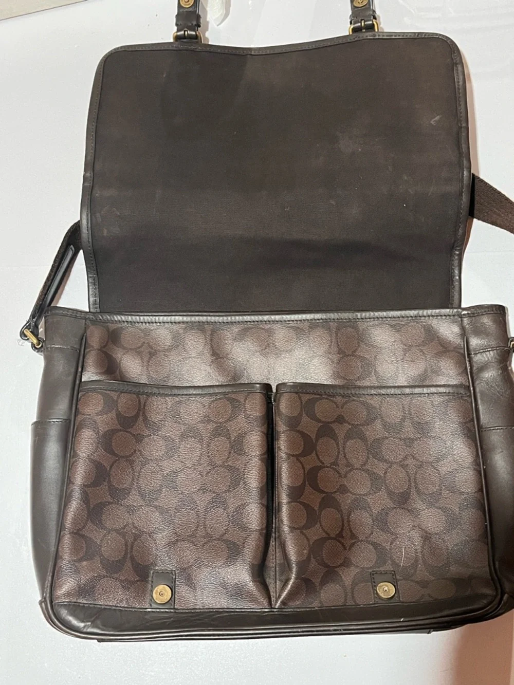 Coach Brown Signature Canvas Messenger Bag with Dark Brown Leather Trim - Picture 3 of 5